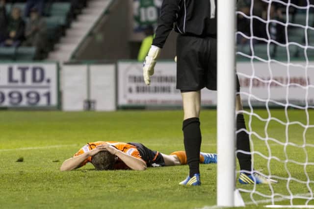 Dejection for Stranraer's Scott Rumsby after turning the ball into his own net. Picture: SNS