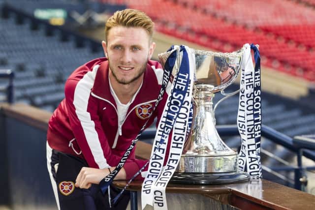 Defender Jordan McGhee was given his Hearts debut by Gary Locke but they will be on opposite sides in the League Cup. Picture: Roddy Scott/SNS