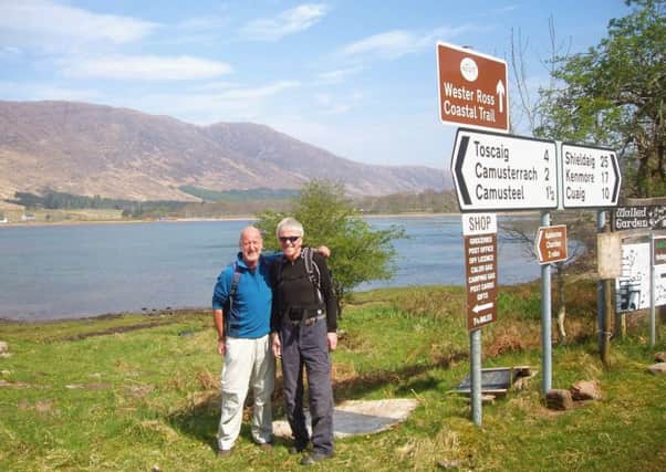 Kenny Sword and Norman Turner at Applecross during their epic 2,070-mile journey around Scotlands coast. Picture: Contributed