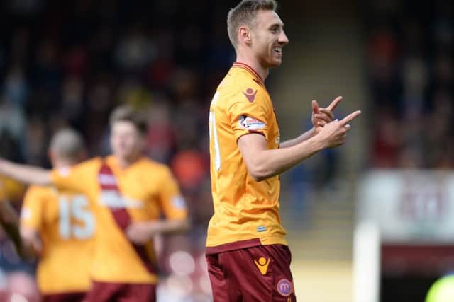 Louis Moult celebrates after coverting the spot kick. Picture: SNS