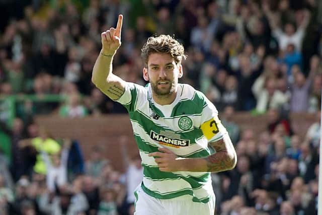 Charlie Mulgrew, on as a substitute for Scott Brown, celebrates scoring the third goal. Picture: SNS