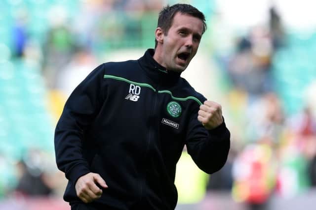 Ronny Deila celebrates at full time. Picture: SNS