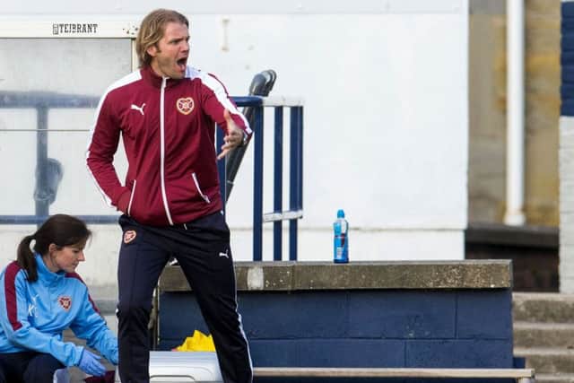 Hearts Head Coach Robbie Neilson in the dugout. Picture: SNS Group