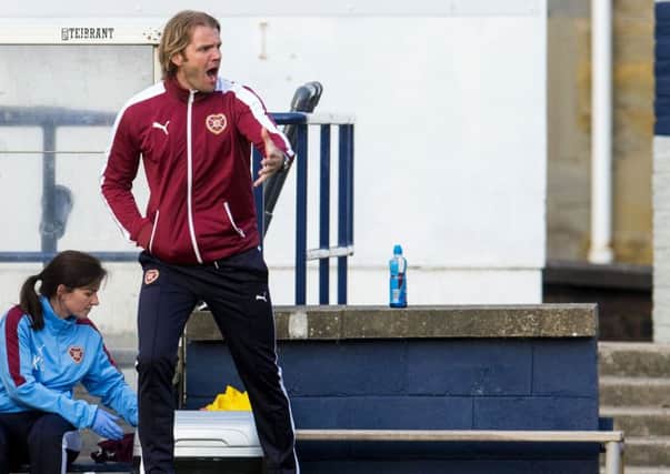 Hearts Head Coach Robbie Neilson in the dugout. Picture: SNS Group