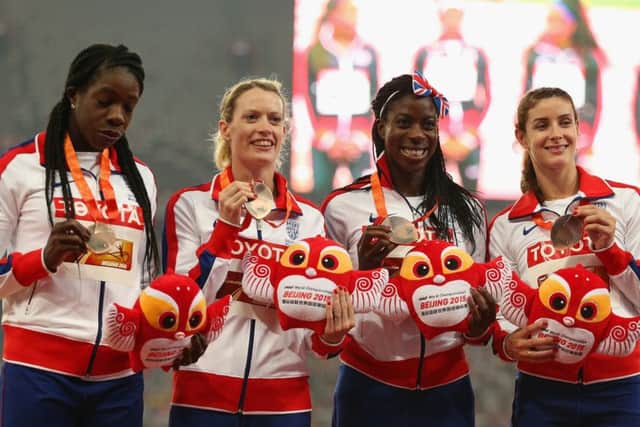 Bronze medalists Anyika Onuora, Eilidh Child, Christine Ohuruogu and Seren Bundy-Davies. Picture: Getty