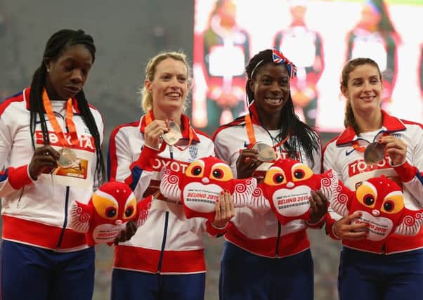 Bronze medalists Anyika Onuora, Eilidh Child, Christine Ohuruogu and Seren Bundy-Davies. Picture: Getty