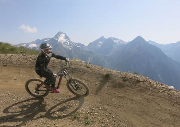 Kaye mountain biking in Les Deux Alpes. Picture: James Cove/Planet Ski