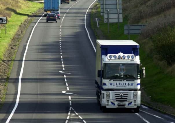 A lorry travels down the A75. Hugh Richardson has been banned for 20 years from driving HGVs. Picture: Contributed