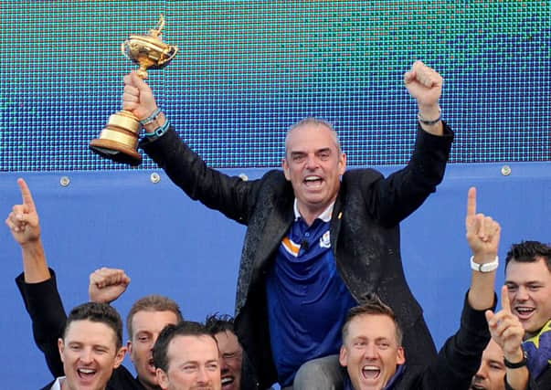 Paul McGinley and his team celebrate their Ryder Cup victory at Gleneagles, with the next round of qualifying starting today. Picture: Jane Barlow