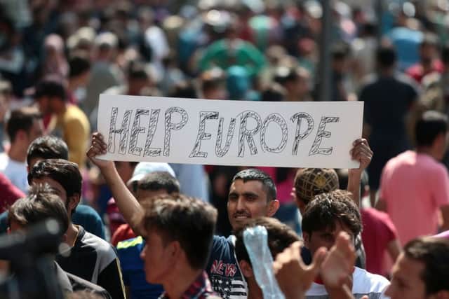 Afghan protesters called for a positive EU response outside Keleti. Picture: Getty Images
