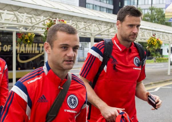 Scotland teammates Shaun Maloney, left, and David Marshall at Glasgow Airport. Picture: Alan Harvey/SNS