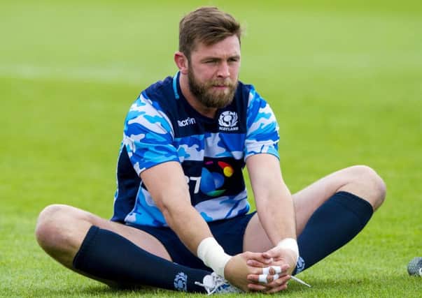 Ryan Wilson stretches off in training as the Scotland squad continued their preparations for tomorrow night's final World Cup warmup clash with France. Picture: SNS