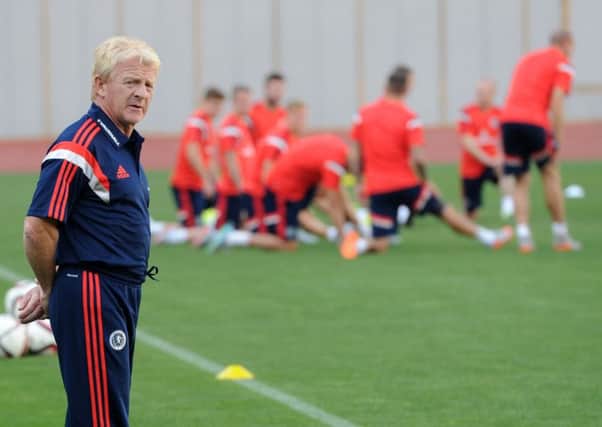 Scotland manager Gordon Strachan oversees training in Tbilisi last night ahead of the vital game against Georgia. Picture: Vano Shlamov/AFP/Getty