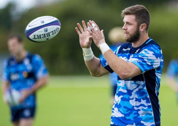 Ryan Wilson remains focused during training at Murrayfield yesterday. Picture: SNS