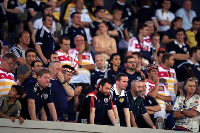 Scotland fans despondent as the national team suffer defeat in the Boris Paichadze Dinamo Arena, Tbilisi. Picture: PA