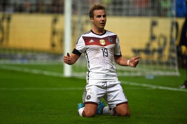 Germany's striker Mario Goetze celebrates scoring. Picture: AFP/Getty