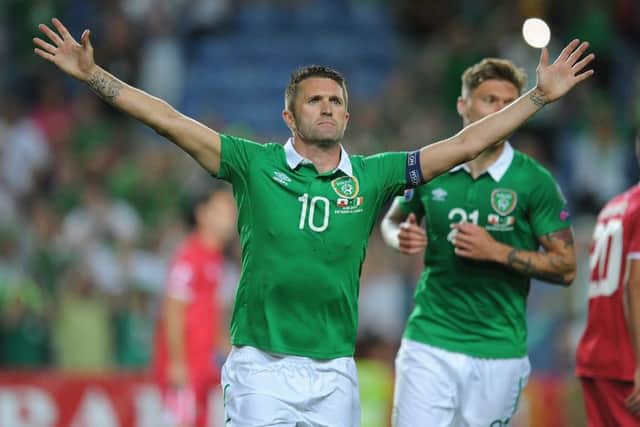 Robbie Keane celebrates after scoring Ireland's 3rd goal during the UEFA EURO 2016 qualifier. Picture: Getty