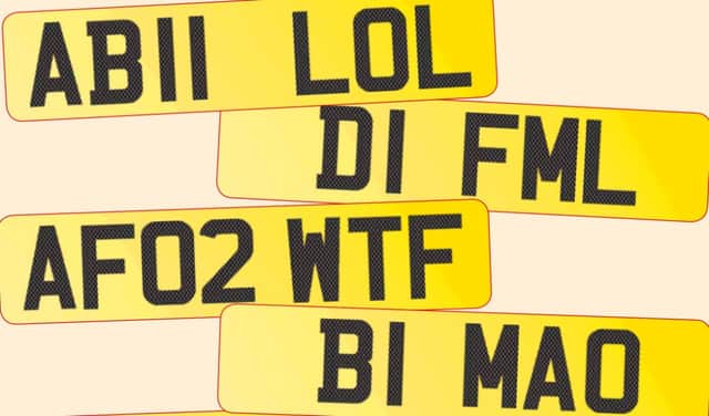 Off fender offenders: Some of the registration plates which carry acronyms used widely on social media and likely to amuse or offend in equal measure