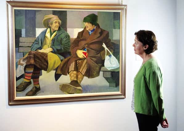 Susan Keracher, art curator at The McManus, looks at Stenberg's painting of Janet Isles-Denny. Picture: Ian Rutherford
