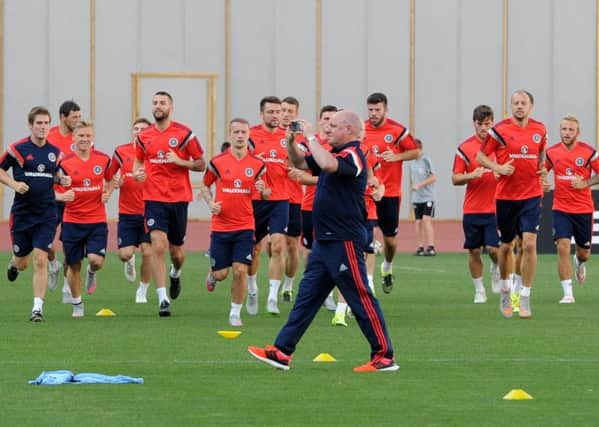 Scottish national football team players take part in the training session. Picture: AFP/Getty