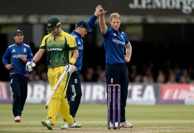 Shane Watson departs after Ben Stokes took his wicket for 39 runs in the second ODI match. Picture: PA