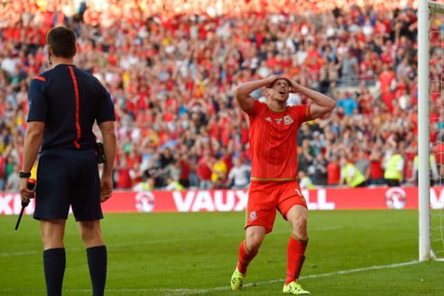 Simon Church is distraught after late goal is ruled out for offside. Picture: Getty