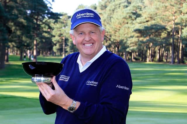 Colin Montgomerie poses with the trophy. Picture: Getty
