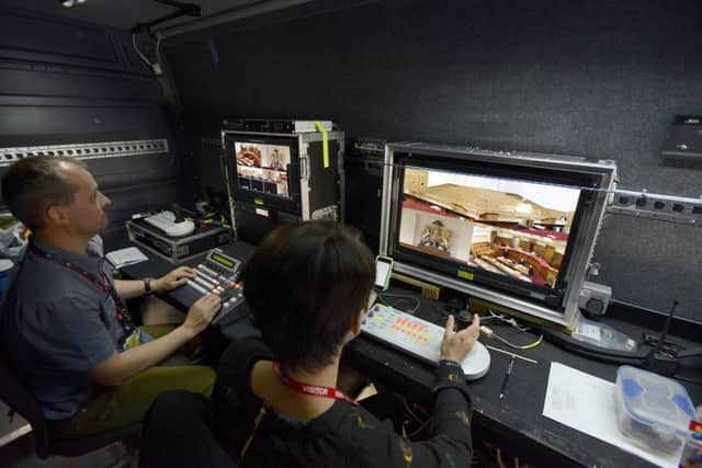 Inside the broadcast van at the Court of Session in Edinburgh. Picture: Julie Bull