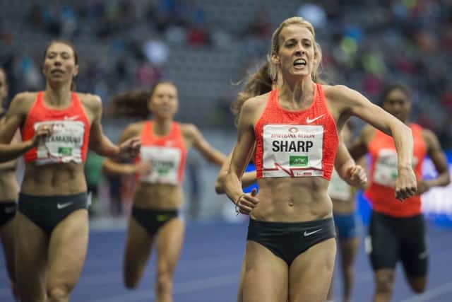 Lynsey Sharp crosses the line in Berlin on Sunday to claim a new Scottish record. Picture: AFP/Getty