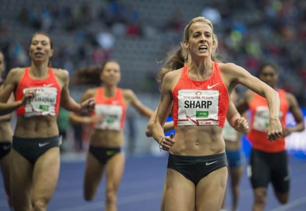Lynsey Sharp crosses the line in Berlin on Sunday to claim a new Scottish record. Picture: AFP/Getty