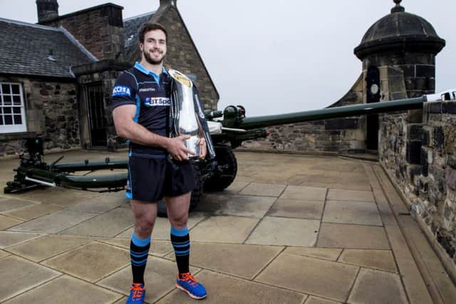 Alex Dunbar at Edinburgh Castle yesterday when it was announced that BT Murrayfield will host this seasons Pro12 final. Picture SNS Group/SRU