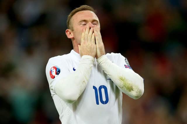 England skipper Wayne Rooney celebrates at Wembley after scoring his 50th international goal Picture: PA