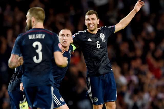 James McArthur, right, celebrates his goal with Scott Brown. Picture: SNS