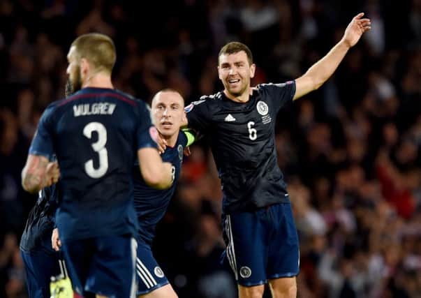 James McArthur, right, celebrates his goal with Scott Brown. Picture: SNS
