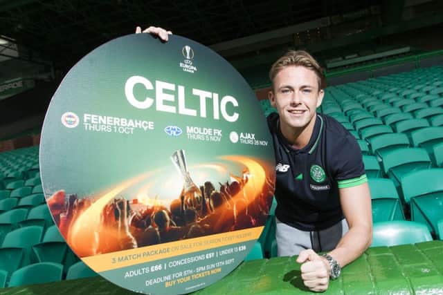 Celtic's Scott Allan promotes tickets for his side's UEFA Europa League campaign. Picture: SNS