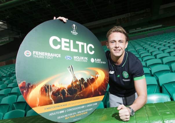 Celtic's Scott Allan promotes tickets for his side's UEFA Europa League campaign. Picture: SNS