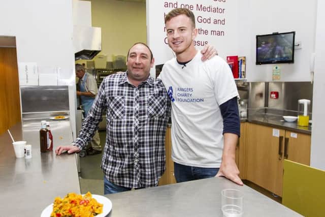 Andy Halliday joined Willie Clark as Rangers Charity Foundation yesterday announced support for the Glasgow City Mission. Picture: SNS
