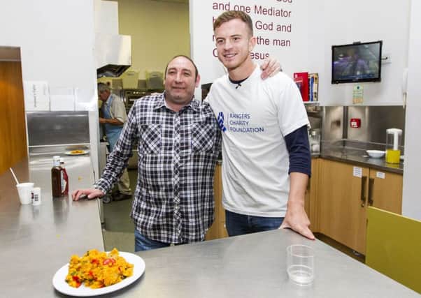 Andy Halliday joined Willie Clark as Rangers Charity Foundation yesterday announced support for the Glasgow City Mission. Picture: SNS