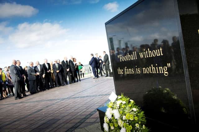 Club officials, Lisbon Lions and fans gather to honour Jock Stein. Picture: SNS