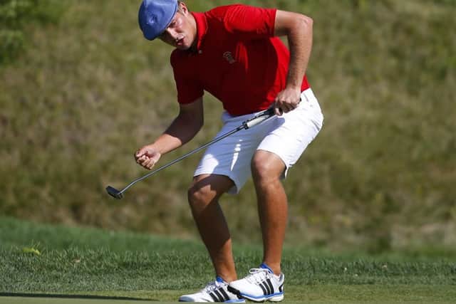 Bryson DeChambeau celebrates holing his putt on the seventh hole at Olympia Fields in Illinois during his victory in the final of the US Amateur Championship last month.Pictures: Jeff Haynes/Getty Images