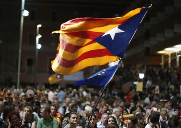 Pro-independence Catalans hold a rally in Barcelona. Picture: AP