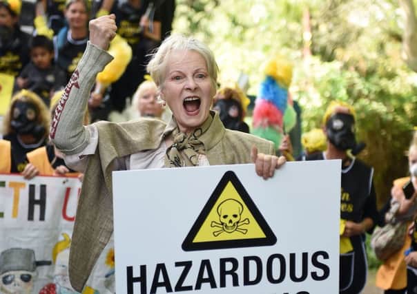 Anti-fracking campaigner Dame Vivienne Westwood yesterday joins a group of protesters outside the constituency home of David Cameron. Picture: PA