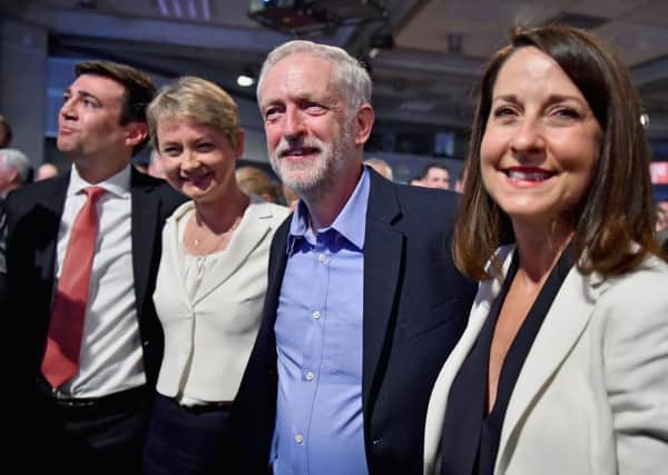 Jeremy Corbyn, second right, is announced as the new leader of the Labour Party at the Queen Elizabeth II conference centre on September 12, 2015 in London. Picture: Getty Images