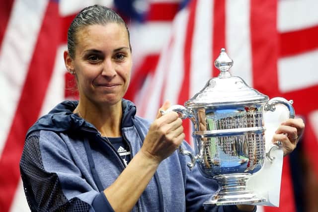 Flavia Pennetta celebrates with the trophy after winning the all-Italian US Open final. Picture: Getty