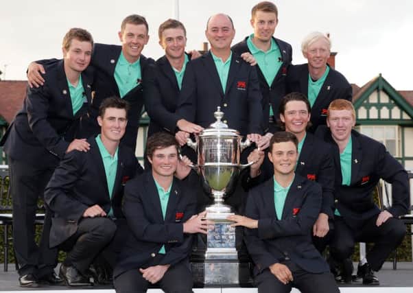 The victorious Great Britain and Ireland team celebrate with the trophy. Picture: Getty Images