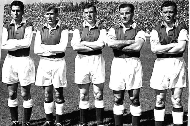 A formidable forward line of, from left, Gordon Smith, Eddie Turnbull, Lawrie Reilly, Bobby Combe and Willie Ormond. Picture: Daily Record