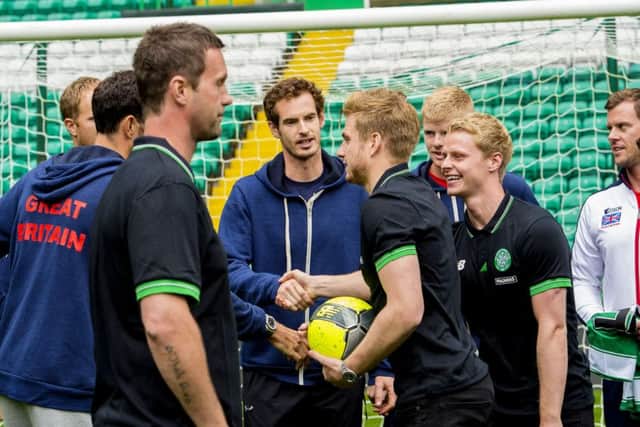 Great Britain's Andy Murray and Davis Cup team-mates at Celtic Park. Picture: SNS