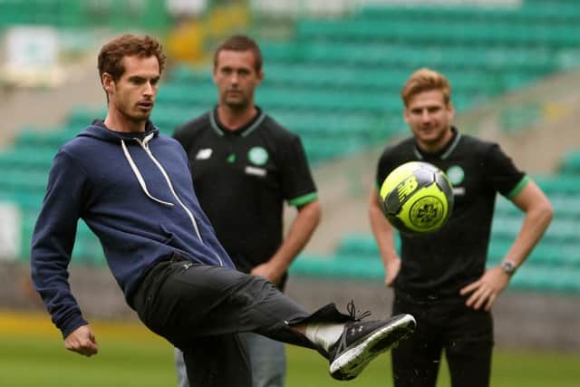 Ronny Deila watches Andy Murray adjust to the environs at Celtic Park. Picture: PA