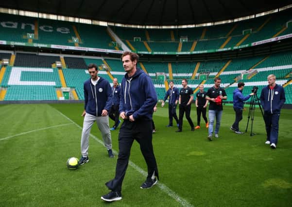 Great Britain's Davis Cup tennis team member Andy Murray, before taking part in the cross bar challenge at Celtic Park. Picture: PA