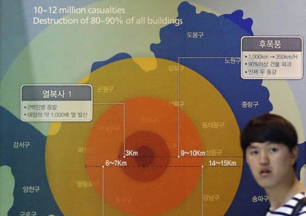 A war museum display in Seoul of the damage a nuclear weapon would cause to the city. Picture: AP